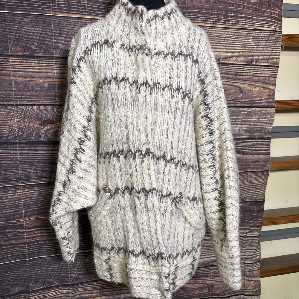 Helen Morrell Boutique Sweater Wool Mohair Blend Open Cardigan Tan/Brown Size M